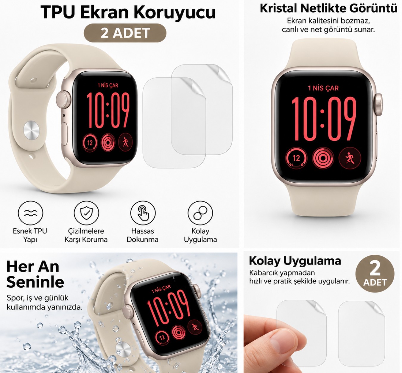 Apple Watch SE 3 40mm TPU Ekran Koruyucu 2’li Şeffaf Film