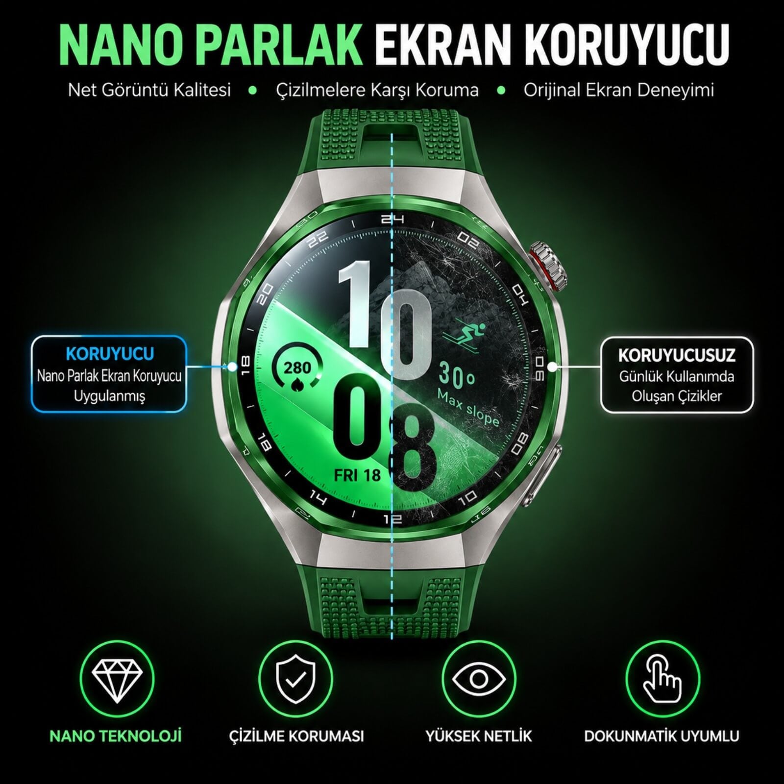 Huawei Watch GT 7 Pro İle Uyumlu Ekran Koruyucu Nano Parlak Çizilmeye Dayanıklı Akıllı Saat Koruması, 9H Kırılmaz Esnek Cam, Hd Şeffaf 2 Adet