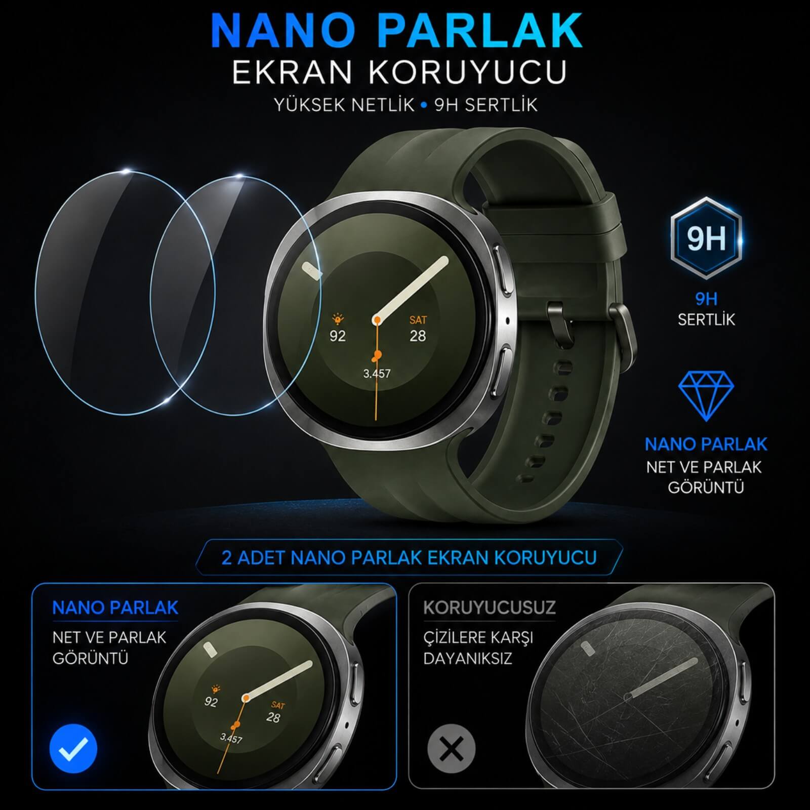 Samsung Galaxy Watch 9 44mm Ekran Koruyucu Nano