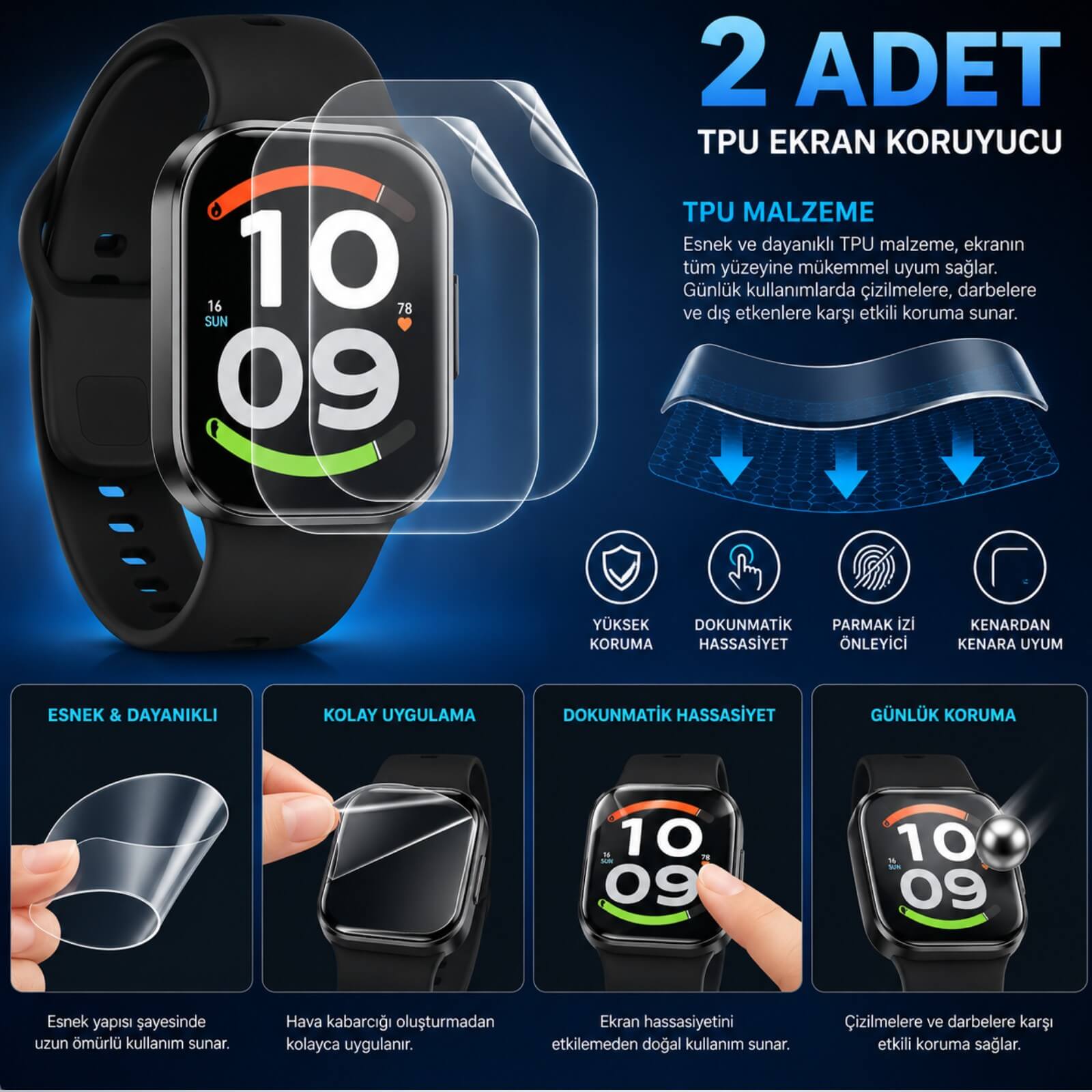 Xiaomi Redmi Watch 6 İle Uyumlu Ekran Koruyucu TPU, Tam Kaplayan Akıllı Saat Koruması 2 Adet, Çizilmeye Dayanıklı Şeffaf Koruma