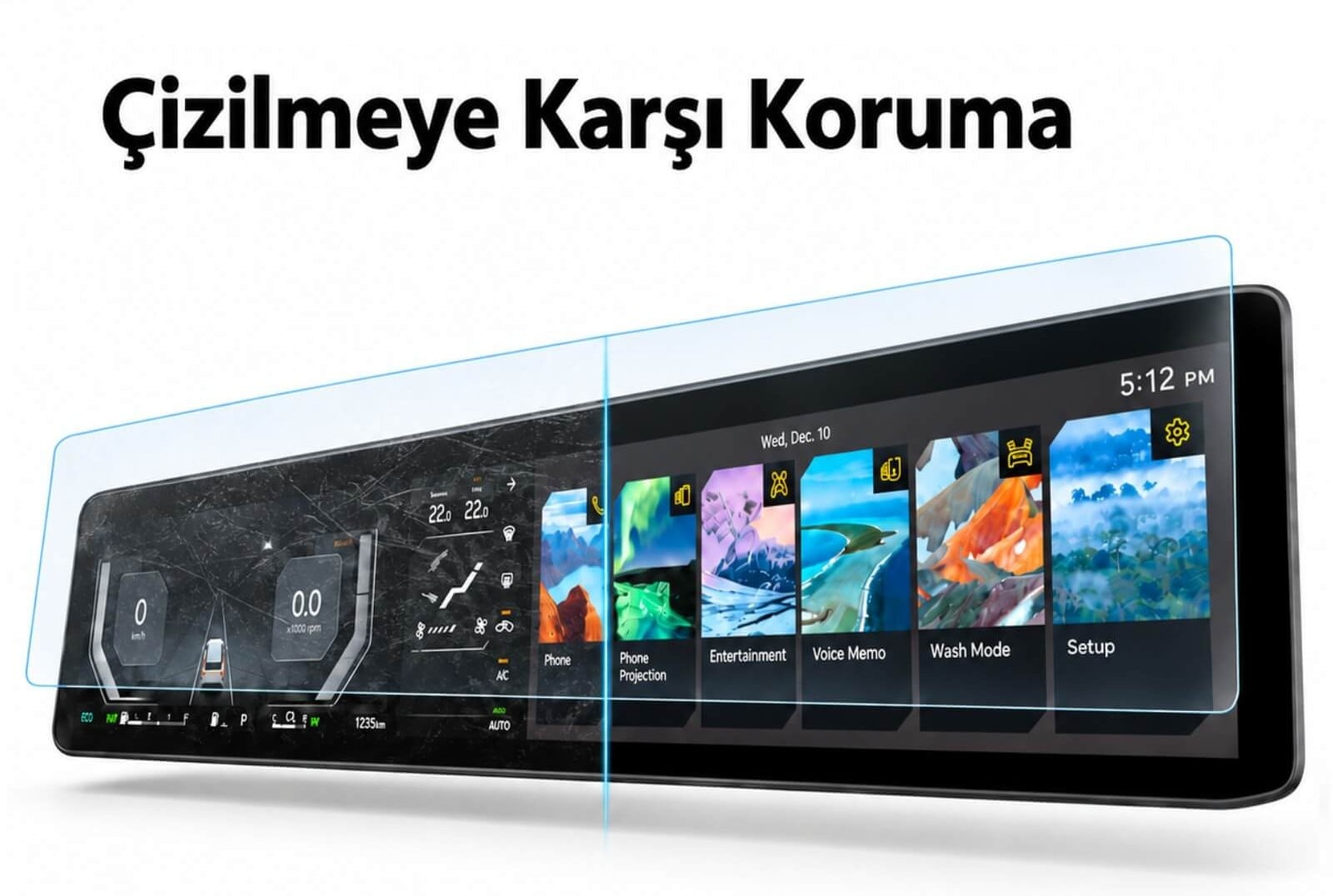Kia Seltos 12.3 İnç Ekran Koruyucu Multimedya ve Dijital Gösterge 9H Kırılmaz Esnek Nano Cam, Çizilmeye Ve Darbeye Dayanıklı Koruma, HD Şeffaf