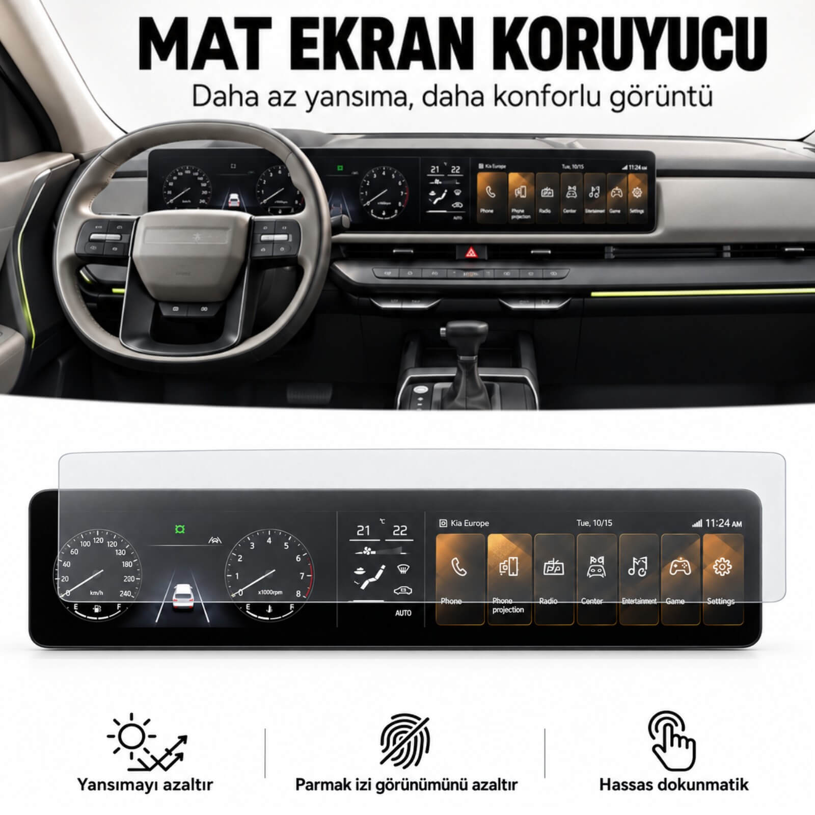 Kia EV2 12.3 İnç Mat Ekran Koruyucu