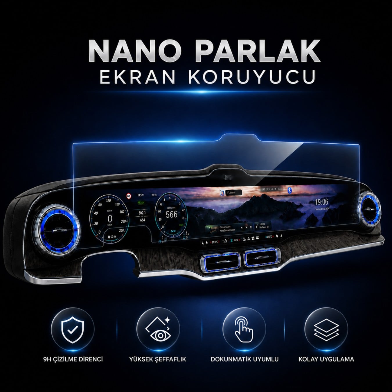 Mercedes GLC İle Uyumlu Ekran Koruyucu 39.1 İnç Multimedya Ve Gösterge, 9H Nano Parlak Çizilmeye Karşı Dayanıklı Koruma