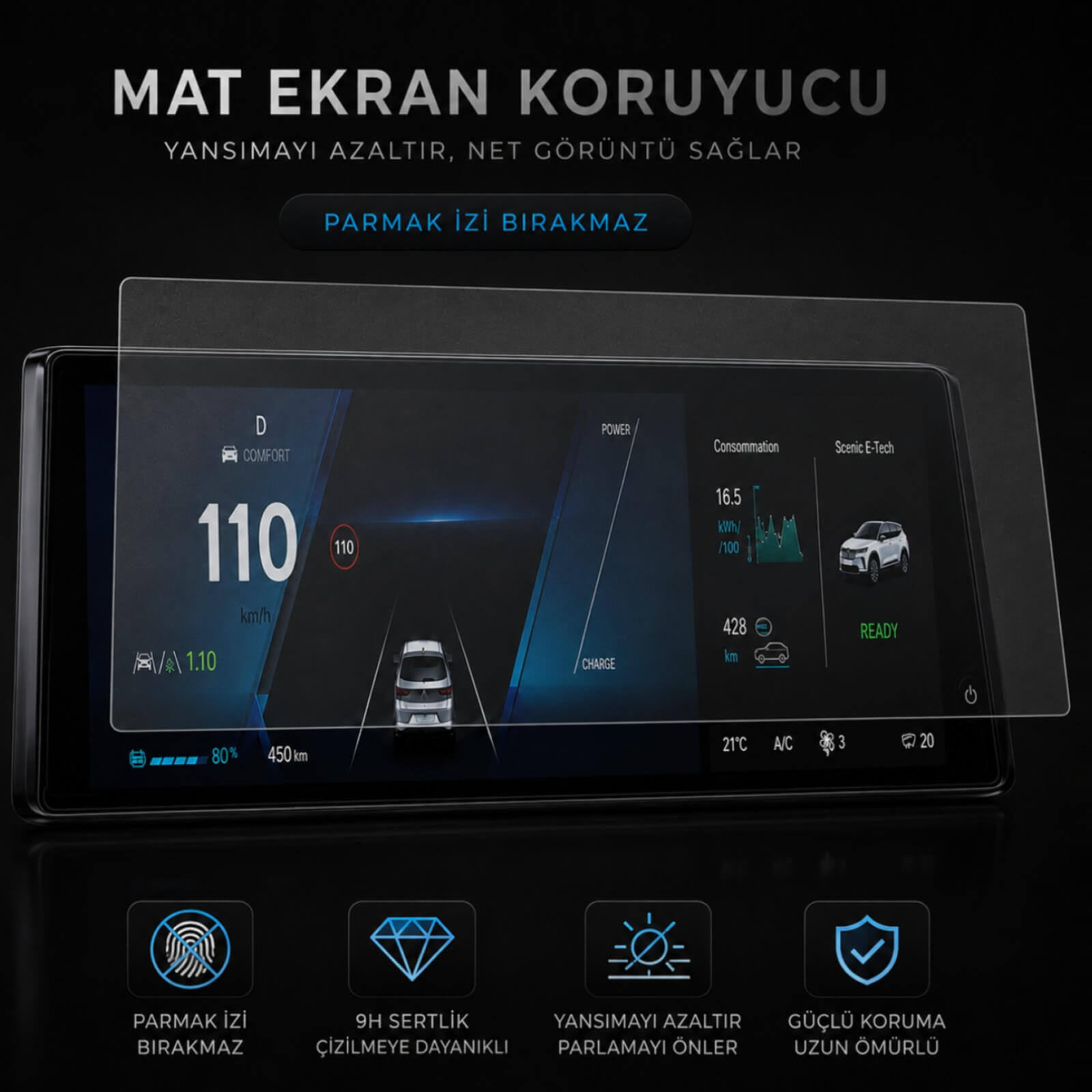 Renault Scenic E-Tech Mat Ekran Koruyucu Gösterge 12.3 inç