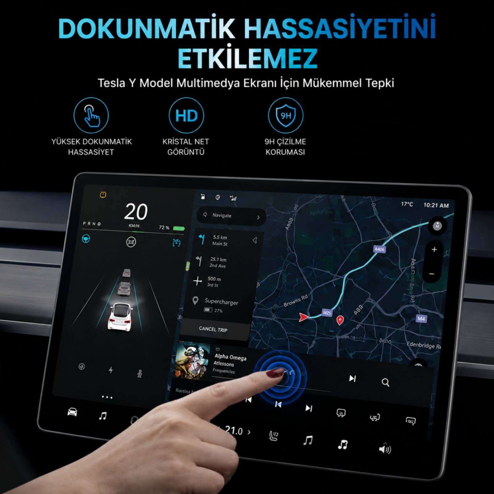 Tesla Model Y Ekran Koruyucu 16 İnç Multimedya Nano Parlak