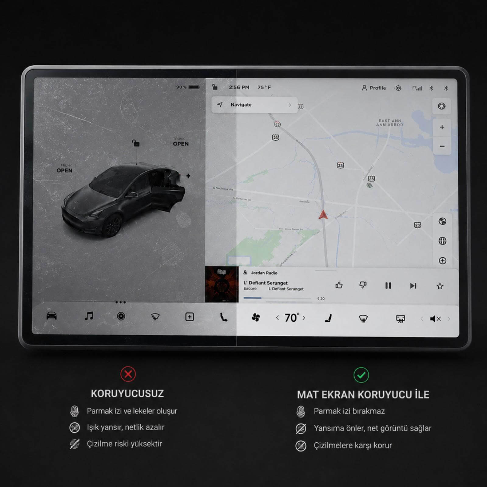 Tesla Model Y Mat Ekran Koruyucu 16 İnç Multimedya