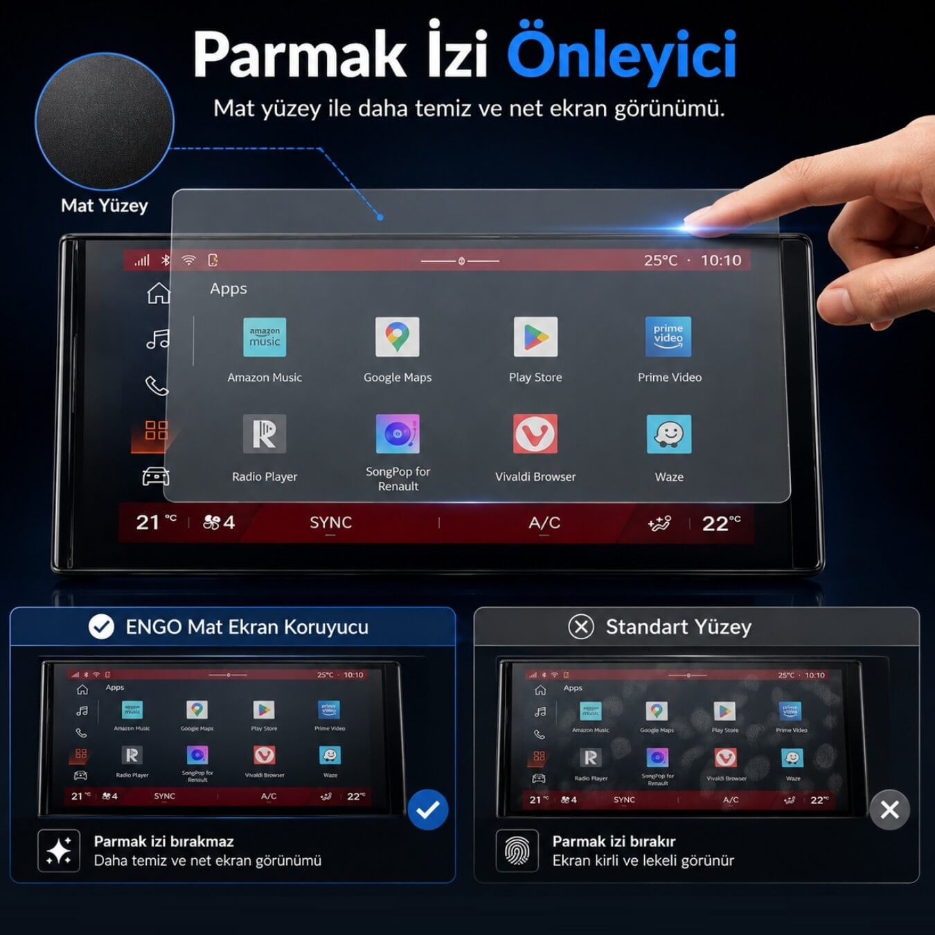 Renault Boreal 10 İnç Mat Ekran Koruyucu Multimedya