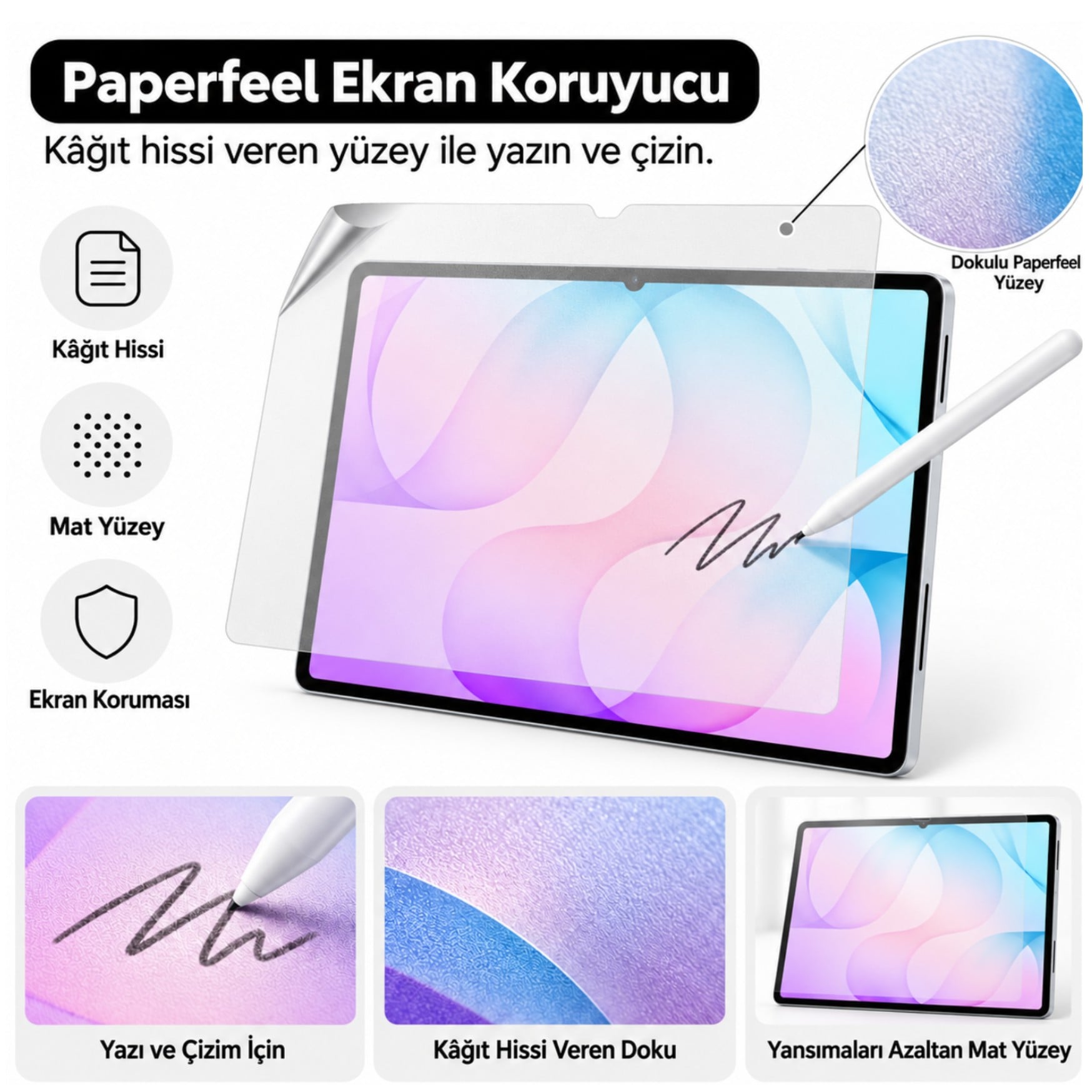 Samsung Galaxy Tab S12 Plus İle Uyumlu Paperfeel Ekran Koruyucu 12.6 İnç SM-X840 Kağıt Hissi Veren Mat Dokulu Yüzey, Kalem Uyumlu, Not Alma ve Çizim İçin
