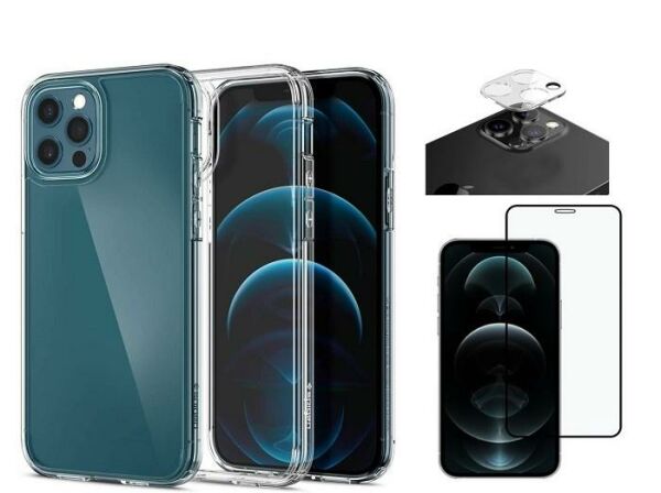 Apple iPhone 12 Pro Max Ekran Koruyucu+Şeffaf Kılıf+Kamera Koruyucu