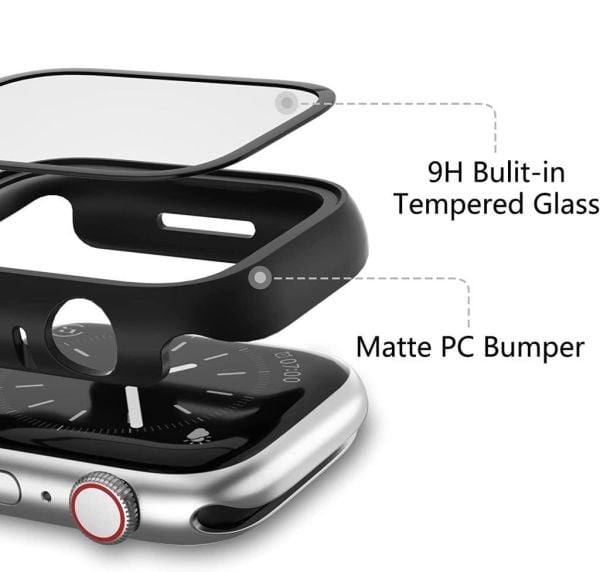 Apple Watch 8 Ekran Koruyucu Kılıf Sert PC Kasa Watch 8 45mm Siyah