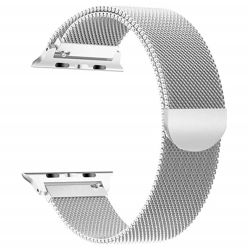 Apple Watch Kordon 42 mm Paslanmaz Çelik Manyetik Kapatmalı Kayış Gümüş