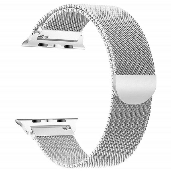Apple Watch Kordon 42 mm Paslanmaz Çelik Manyetik Kapatmalı Kayış Gümüş