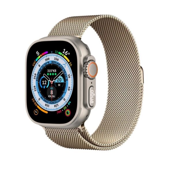 Apple Watch Ultra 49mm Paslanmaz Çelik Manyetik Kapatmalı Kordon Gold