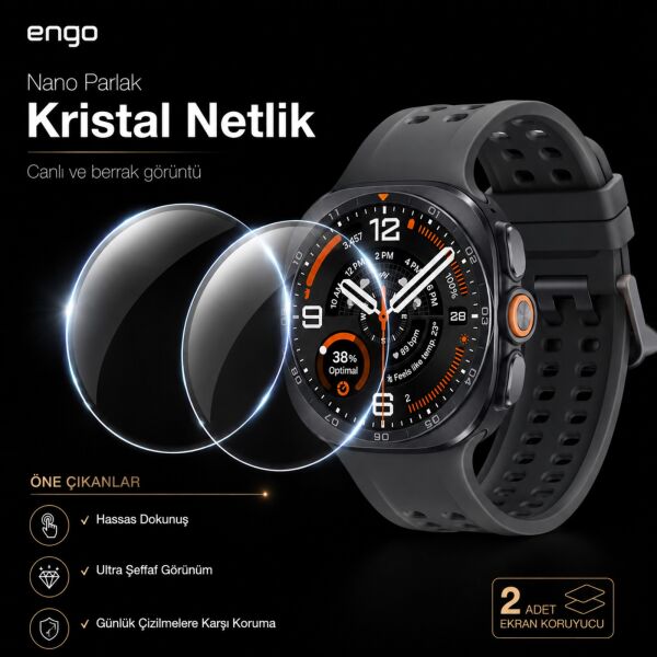Samsung Galaxy Watch Ultra/Ultra 2 47mm Ekran Koruyucu Nano Parlak Çizilmeye Dayanıklı Akıllı Saat Koruması, 9H Kırılmaz Esnek Cam, Hd Şeffaf 2 Adet