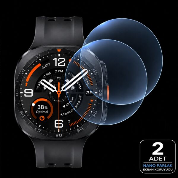 Samsung Galaxy Watch Ultra/Ultra 2 47mm Ekran Koruyucu Nano Parlak Çizilmeye Dayanıklı Akıllı Saat Koruması, 9H Kırılmaz Esnek Cam, Hd Şeffaf 2 Adet