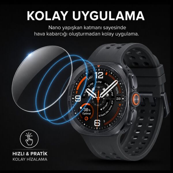 Samsung Galaxy Watch Ultra/Ultra 2 47mm Ekran Koruyucu Nano Parlak Çizilmeye Dayanıklı Akıllı Saat Koruması, 9H Kırılmaz Esnek Cam, Hd Şeffaf 2 Adet