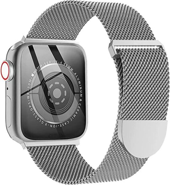 Apple Watch 44mm SE 2022 Paslanmaz Çelik Manyetik Kapatmalı Kordon Gümüş