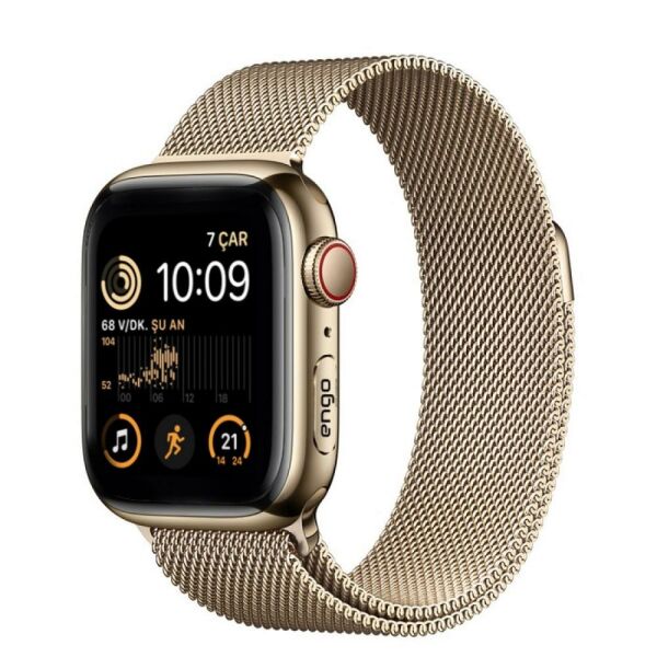 Apple Watch 44mm SE 2022 Paslanmaz Çelik Manyetik Kapatmalı Kordon Gold