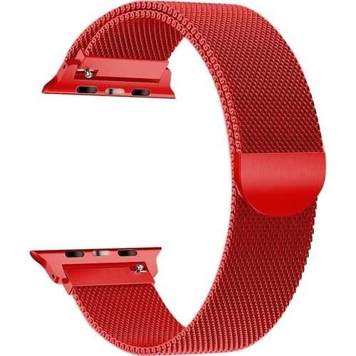 Apple Watch 7 Kordon 45mm Paslanmaz Çelik Manyetik Kapatmalı Kırmızı