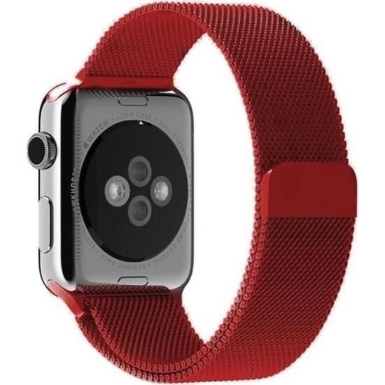 Apple Watch 7 Kordon 45mm Paslanmaz Çelik Manyetik Kapatmalı Kırmızı