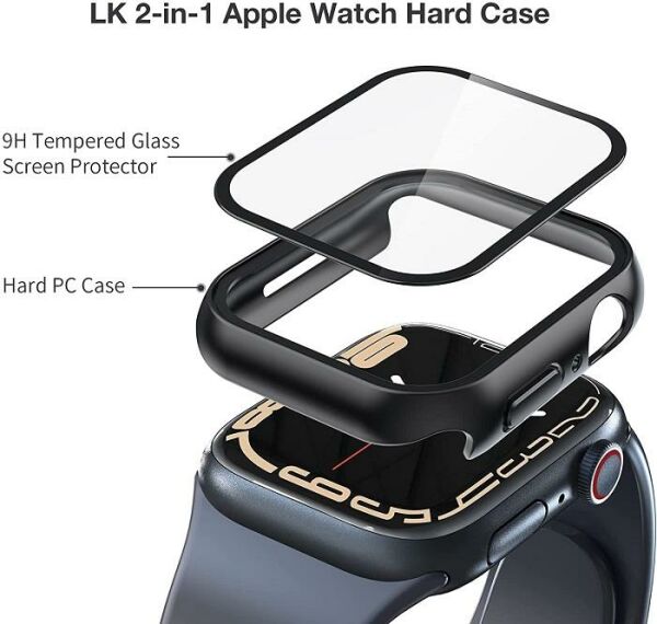 Apple Watch 7 Ekran Koruyucu Kılıf Sert PC Kasa Watch 7 41mm Siyah