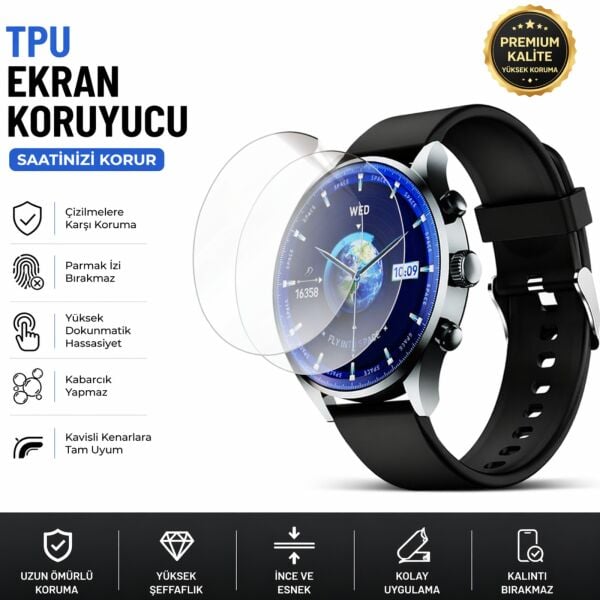 Tecno Watch Pro 2 Ekran Koruyucu TPU Şeffaf Film 2 Adet