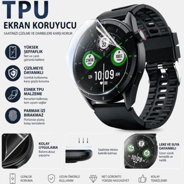 Tecno Watch Pro 3 Ekran Koruyucu TPU 2'li Şeffaf