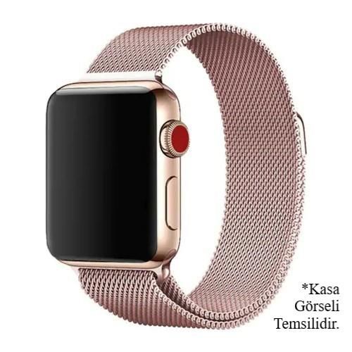 Apple Watch Kordon 42 mm Paslanmaz Çelik Manyetik Kapatmalı Kayış Rose Gold