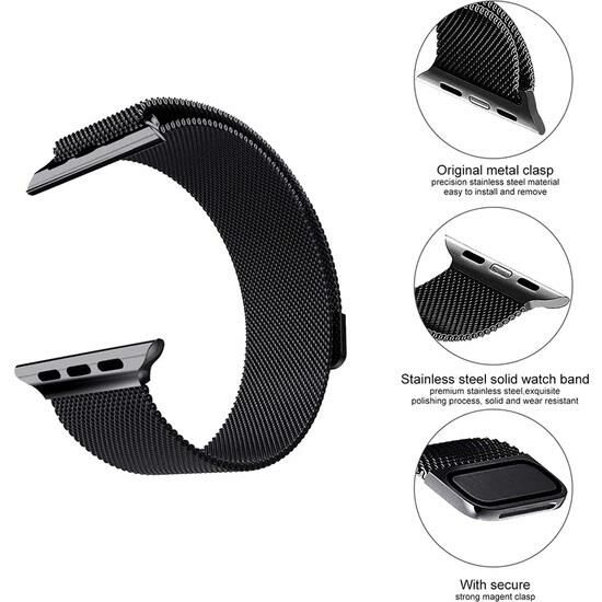 Apple Watch Kordon 44 mm Paslanmaz Çelik Manyetik Kapatmalı Kayış