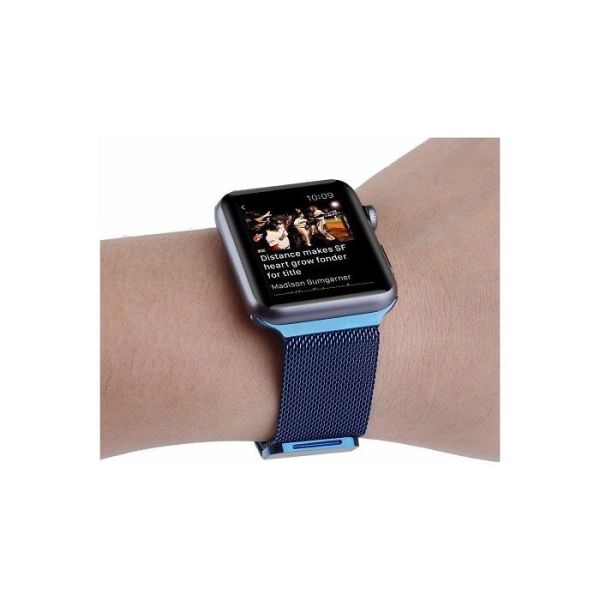 Apple Watch Kordon 44 mm Paslanmaz Çelik Manyetik Kapatmalı Kayış Mavi