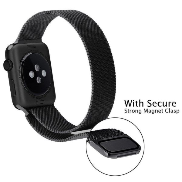 Apple Watch Kordon 38 mm Paslanmaz Çelik Manyetik Kapatmalı Kayış Siyah