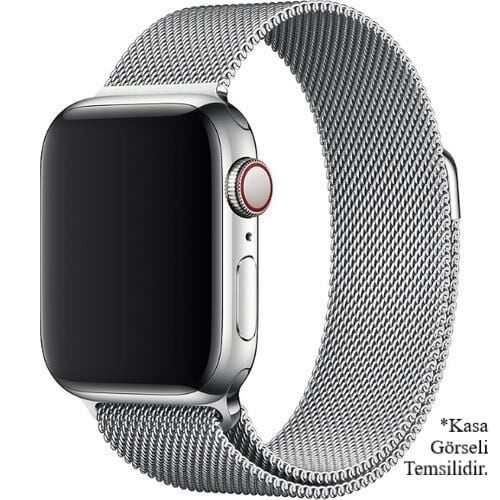 Apple Watch Kordon 38 mm Paslanmaz Çelik Manyetik Kapatmalı Kayış Gümüş