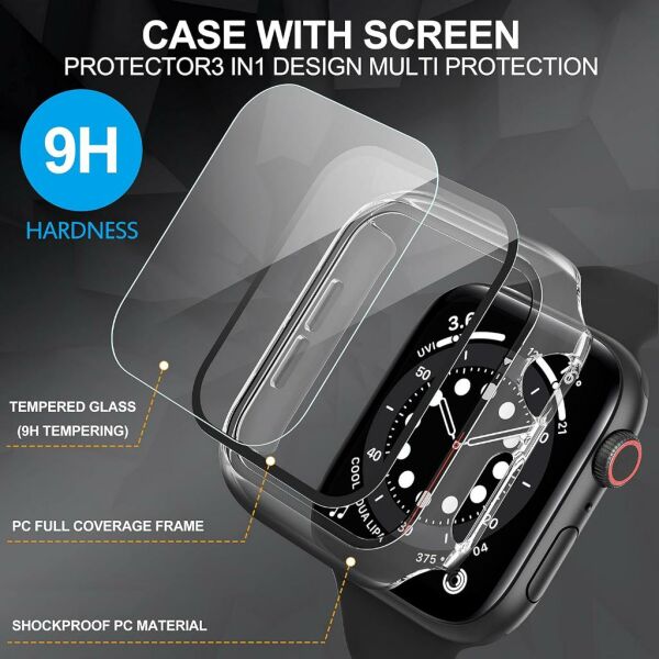 Apple Watch 9 Ekran Koruyucu Kılıf Sert PC Kasa Watch 9 41mm