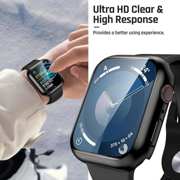 Apple Watch 9 Ekran Koruyucu Kılıf Sert PC Kasa Watch 9 41mm Siyah
