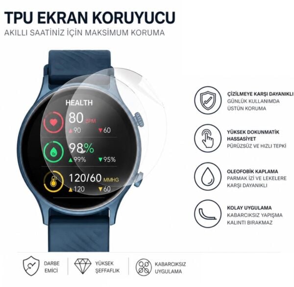 Zeblaze Btalk 2 Lite Ekran Koruyucu TPU Şeffaf Film 2 Adet