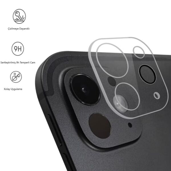Apple iPad Pro 12.9 inç Kamera Koruyucu 3D Temperli Cam