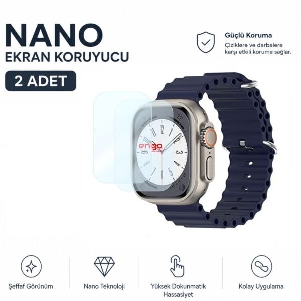 Winex Watch 8 Pro Max Ekran Koruyucu Nano Şeffaf 2 Adet