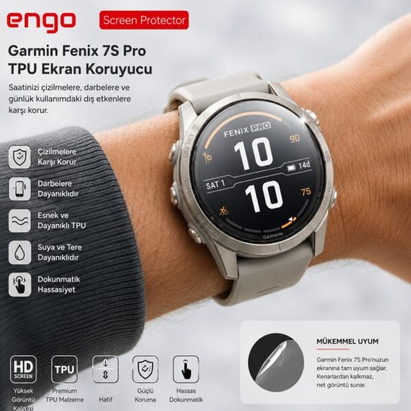 Garmin Fenix 7S Pro Ekran Koruyucu TPU Şeffaf Film 2 Adet