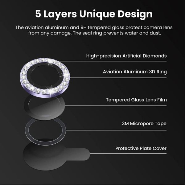 Apple iPhone 14 Pro / 14 Pro Max Kamera Koruyucu Swarovski Taşlı