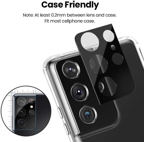 Samsung Galaxy S21 Ultra Kamera Koruyucu Siyah Temperli Cam