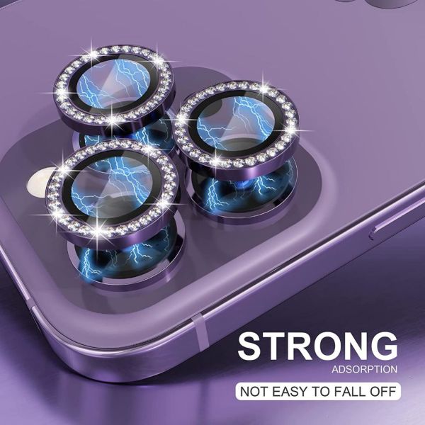 Apple iPhone 14 Pro / 14 Pro Max Kamera Koruyucu Swarovski Taşlı Mor