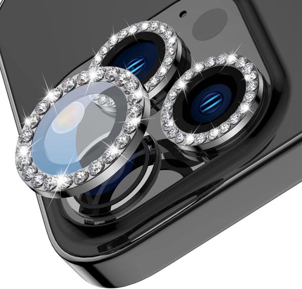 Apple iPhone 14 Pro / 14 Pro Max Kamera Koruyucu Swarovski Taşlı Siyah