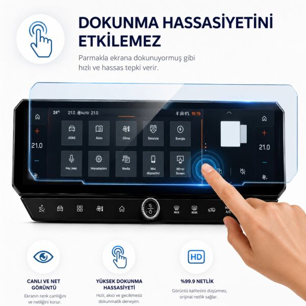 Jeep Compass Ekran Koruyucu 16 inç Multimedya Parlak Nano