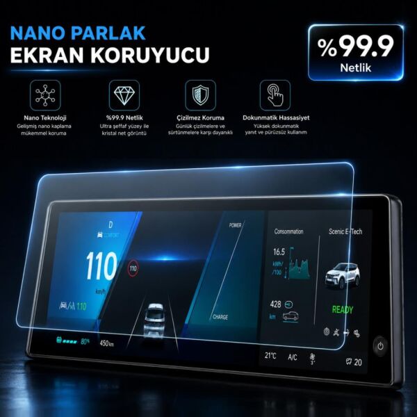 Renault Scenic E-Tech Ekran Koruyucu Dijital Gösterge 12.3 inç