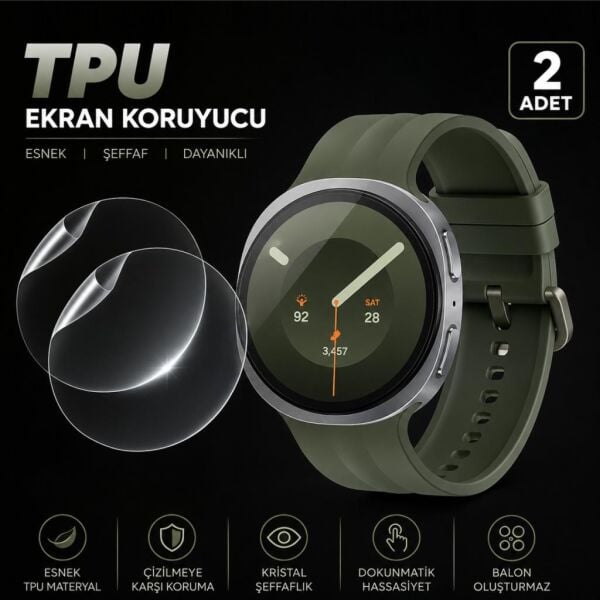 Samsung Galaxy Watch 9 44mm Ekran Koruyucu TPU, Tam Kaplayan Akıllı Saat Koruması 2 Adet, Çizilmeye Dayanıklı Koruma SM-L350
