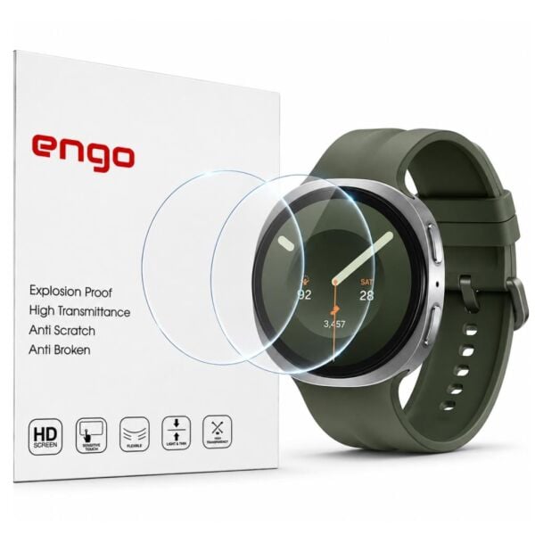 Samsung Galaxy Watch 9 44mm Ekran Koruyucu Nano Parlak Çizilmeye Dayanıklı Akıllı Saat Koruması, 9H Kırılmaz Esnek Cam, Hd Şeffaf 2 Adet SM-L350