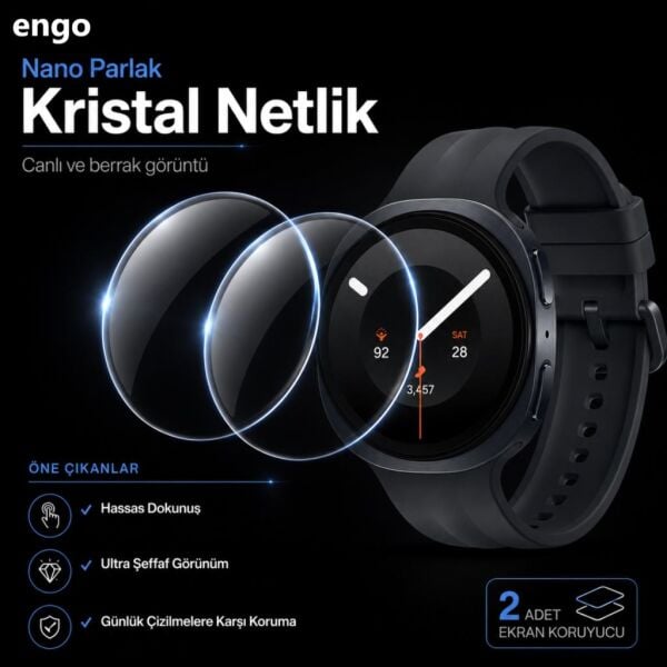 Samsung Galaxy Watch 9 40mm Ekran Koruyucu Nano Parlak Çizilmeye Dayanıklı Akıllı Saat Koruması, 9H Kırılmaz Esnek Cam, Hd Şeffaf 2 Adet SM-L340
