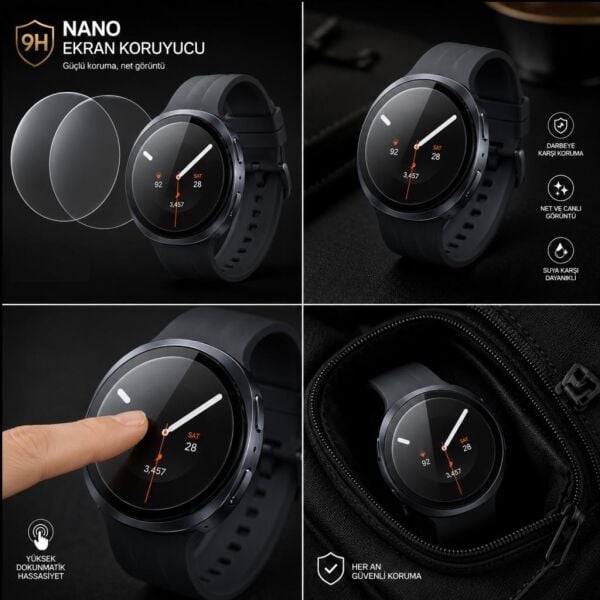 Samsung Galaxy Watch 9 40mm Ekran Koruyucu Nano Parlak Çizilmeye Dayanıklı Akıllı Saat Koruması, 9H Kırılmaz Esnek Cam, Hd Şeffaf 2 Adet SM-L340