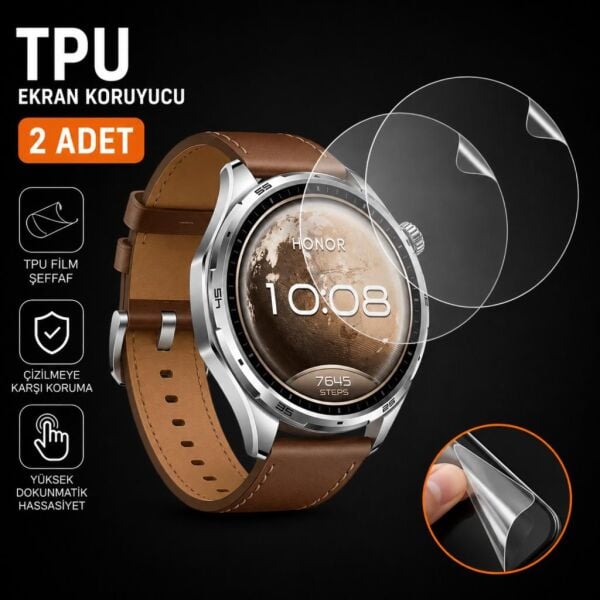 Honor Watch 6 Ekran Koruyucu TPU, Tam Kaplayan Akıllı Saat Koruması 2 Adet, Çizilmeye Dayanıklı Şeffaf Koruma
