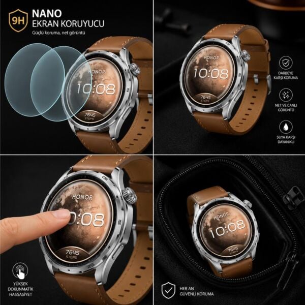 Honor Watch 6 Ekran Koruyucu Nano Parlak Çizilmeye Dayanıklı Akıllı Saat Koruması, 9H Kırılmaz Esnek Cam, Hd Şeffaf 2 Adet